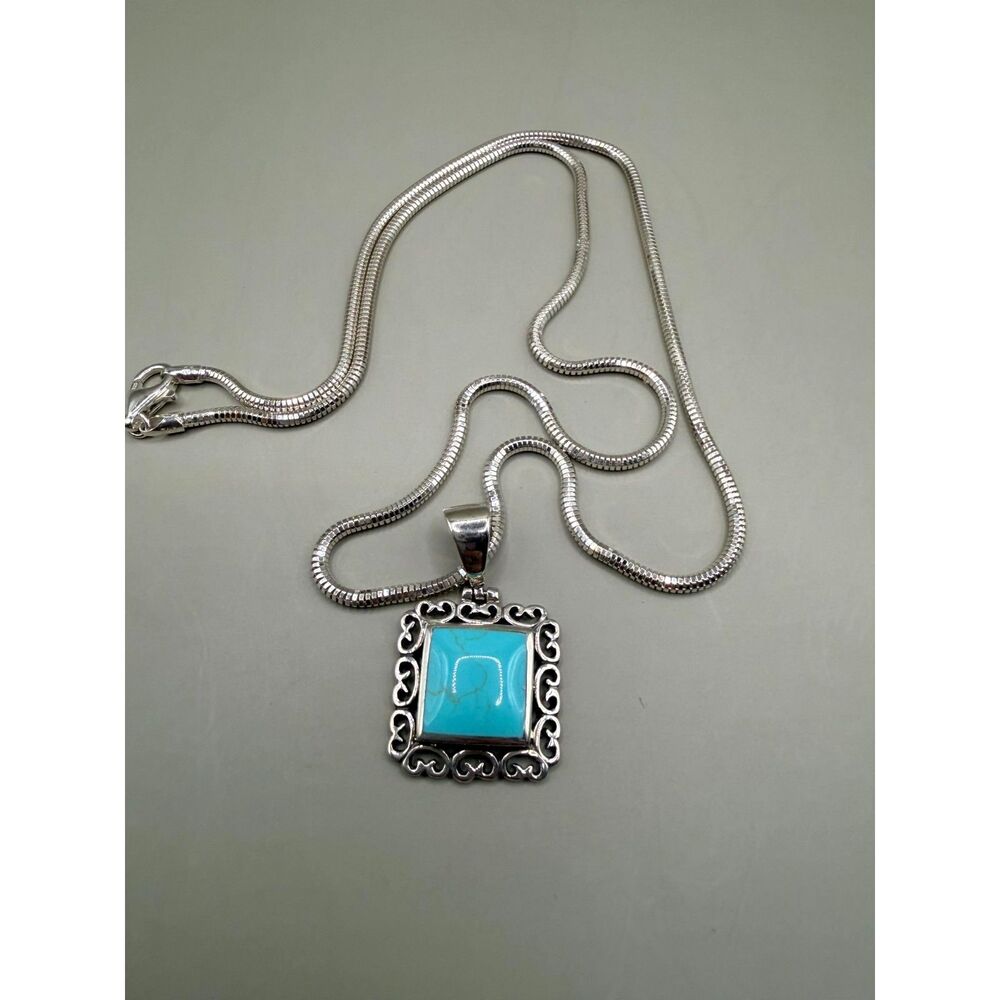 Vintage Milor Italy 925 Sterling Silver Turquoise Pendant Necklace